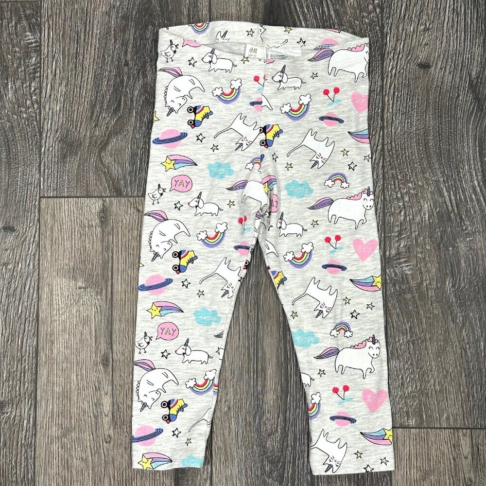 H&M Light Grey Unicorn Rainbow Leggings, Size 18-24 Months
